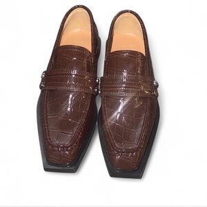 Brown Faux Crocodile Pattern Loafers